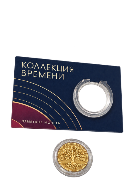 Карточка «Коллекция времени» с круглой ячейкой и отдельно лежащей монетой в капсуле